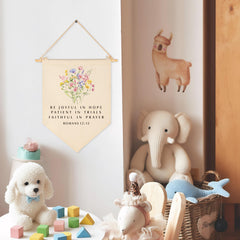Sioial Be Joyful in Hope banner as wall art for spaces.