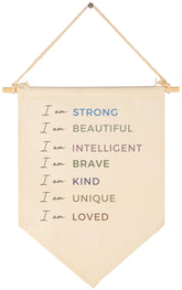 Sioial I Am Strong I Am Beautiful banner for nursery walls, adds positive daily motivation.