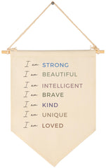 Sioial I Am Strong I Am Beautiful banner for nursery walls, adds positive daily motivation.