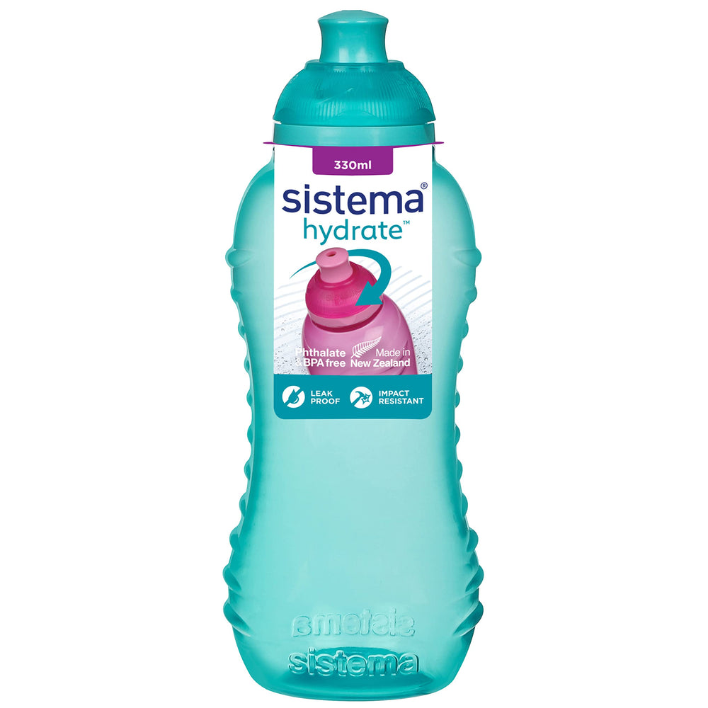 Sistema Hydrate bottle front view demonstrates compact 11 oz capacity for on-the-go hydration.