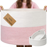 Sitanflex XXXXL blanket basket in white and pink offering spacious storage for blankets and toys