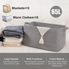 SIXDOVE cotton rope basket on living room shelf stores blankets