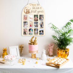 SIXEIGHT milestone board with 2x3 inch photo slots supports monthly growth