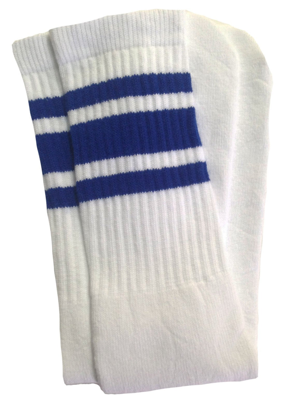 SKATERSOCKS 19in mid-calf white tube socks with royal blue stripes for versatile wear