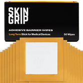Skin Grip adhesive barrier wipe pack, sterile and portable for secure CGM sensor adhesion.