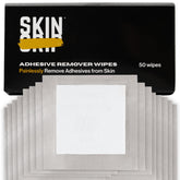 Skin Grip adhesive remover wipes package closeup for easy removal.