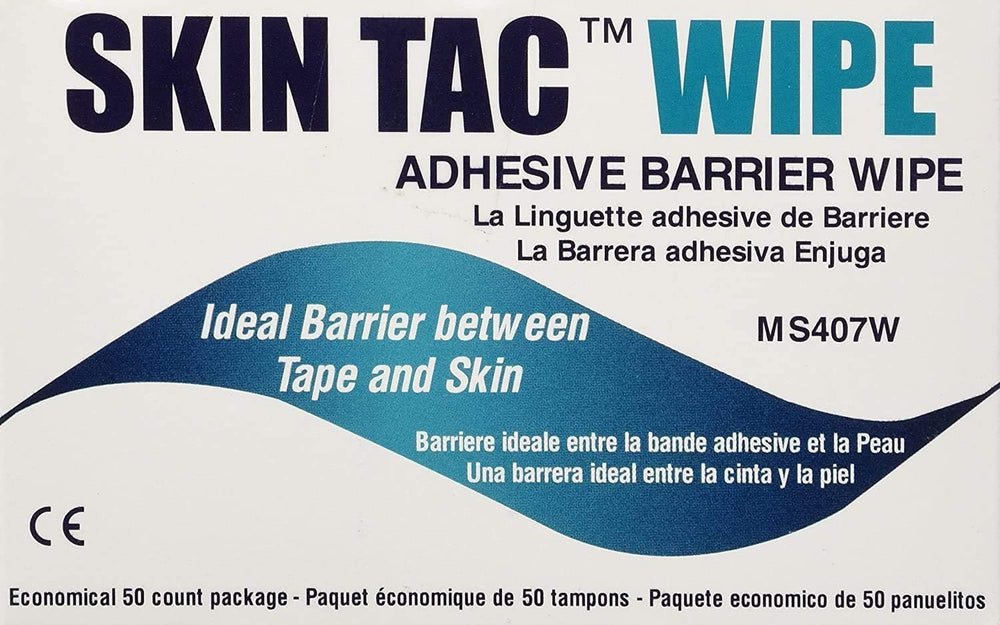Skin-Tac Adhesive Barrier Wipes 150-count packaging for easy travel and on-the-go cleansing.