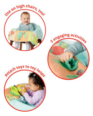 Skip Hop Farmstand system shown in a restaurant high chair setup for easy dining.