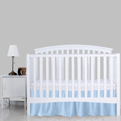 Sky Beddings dust ruffle crib skirt on woven platform demonstrating durability.