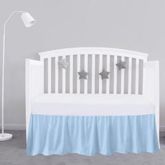 Sky Beddings light blue crib bed skirt with 14-inch drop around standard crib.