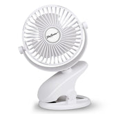 SkyGenius battery-operated clip-on fan offering portable cooling on the go.