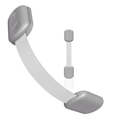 Skyla Homes baby-proofing locks adhesive close-up showing tool-free installation