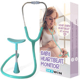 Skywin Fetoscope in hand demonstrates portable, non-invasive fetal heartbeat listening.