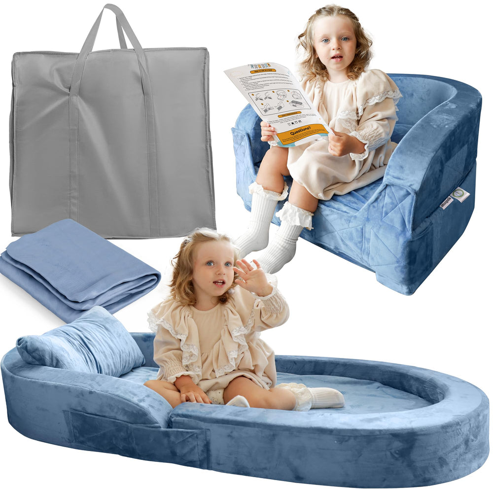 Sleepah toddler travel bed folded in carry case for easy storage.
