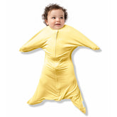 SleepingBaby Bamboo Zipadee-Zip Sunshine front view shows secure, cozy wrap for restful nights.