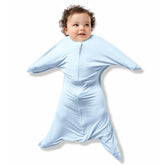 SleepingBaby Bamboo Zipadee-Zip swaddle sky blue close-up demonstrates soft breathable fabric for delicate skin