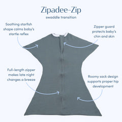 SleepingBaby Zipadee-Zip with zipper closure enabling quick diaper changes