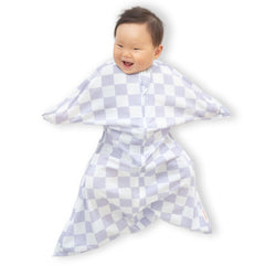 SleepingBaby Zipadee-Zip Lavender Check swaddle with secure fit for calm, rest-friendly sleep.