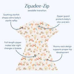 SleepingBaby Zipadee-Zip Woodlands side-zip view for quick diaper changes.