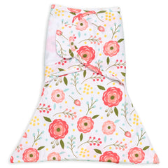 SleepingBaby Zippy Swaddle Pink Poppy main image shows a snug wearable blanket for naps