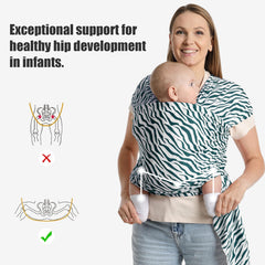 S.Leovay four-way stretch fabric provides flexible, comfortable positioning for baby.