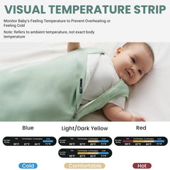 Slumber Buddy sleep sack with visual temperature strip for easy comfort checks at night.