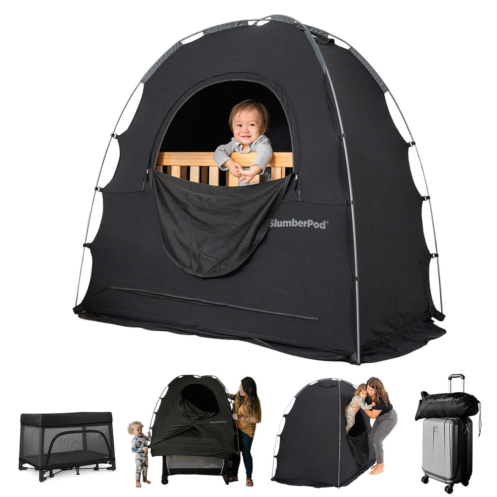 SlumberPod dark room setup for baby sleep and privacy