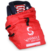 SLYNNAR red upgrade car seat travel bag folded in its pouch for easy storage