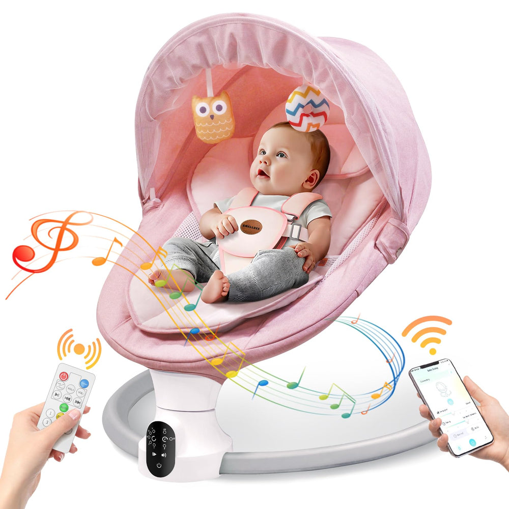 Smelluck baby swing in pink shows compact indoor design for infants