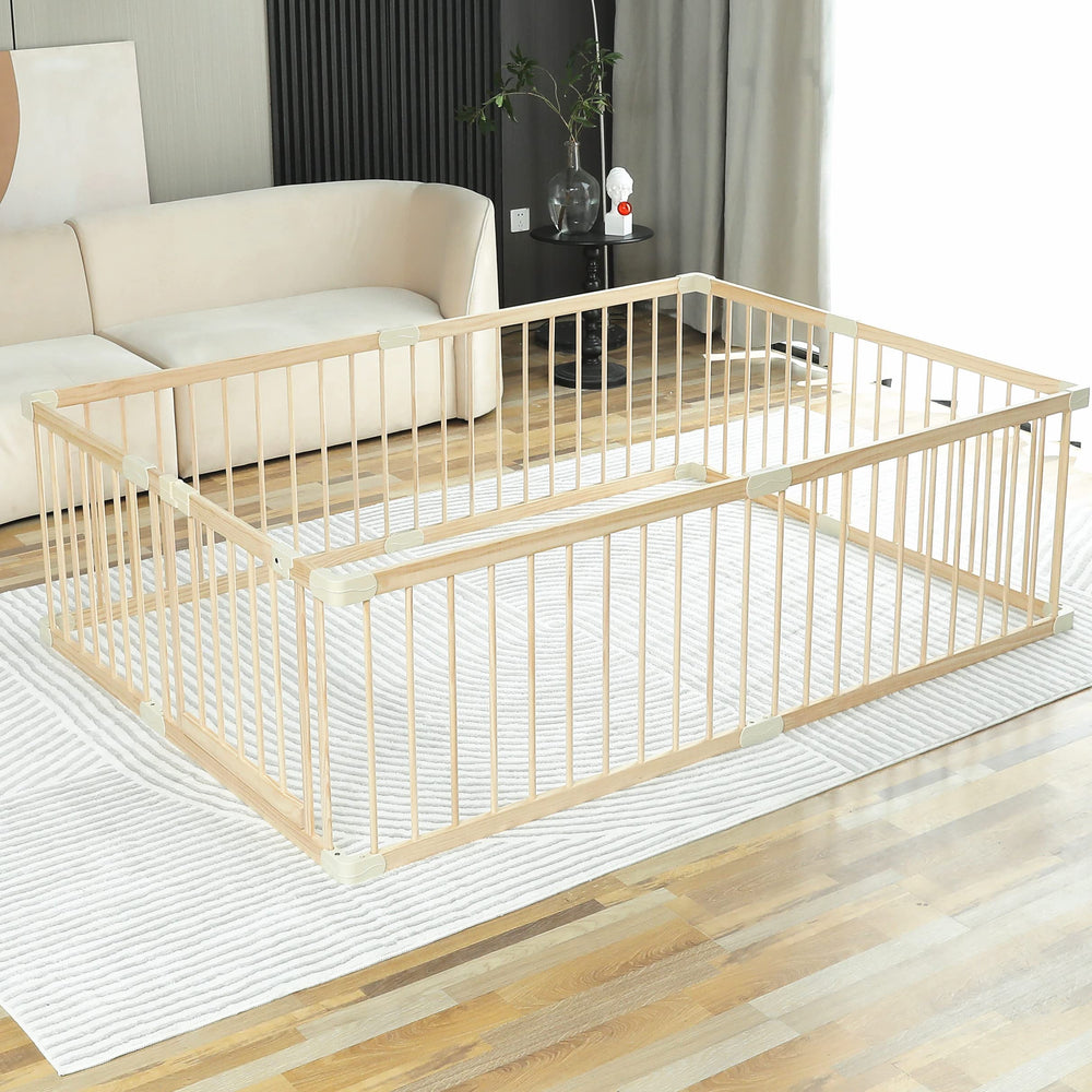 Smilebaby playpen wooden panel interior shows generous play space for babies