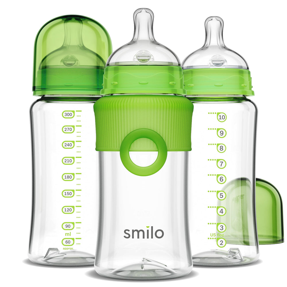 Smilo stage-0 nipple anti-colic close-up showing reduced gas during feeds