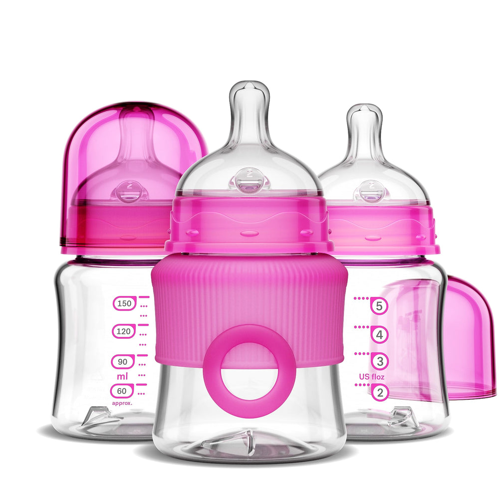 Smilo baby bottle with stage 0 vent system visible for smoother feeds and less gas
