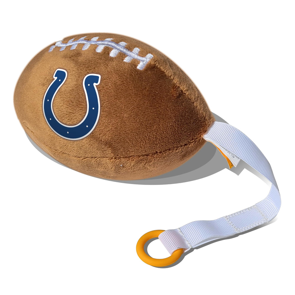 Smilo Indianapolis Colts plush football pacifier holder showing team-themed design for safe pacifier attachment