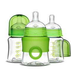 Smilo Stage 0 bottle with vent shows the slow-flow design to support newborn feeds.