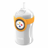 Smilo Steelers cup with tilt-proof lid for mess-free sipping on the go.