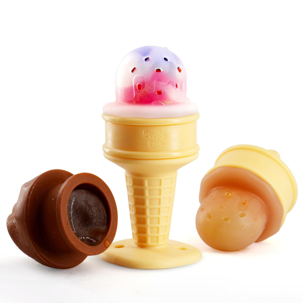 Smily Mia icy bite ice-cream-teether front view soothes baby's gums with cooling relief.