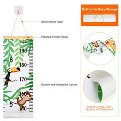 Smlper height chart on fabric canvas provides stylish nursery decor and measurements.