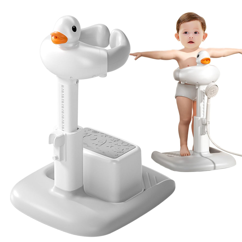 SMLXLXX adjustable height baby shower stand provides growing-baby support during bath time