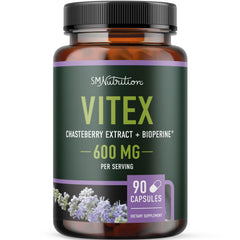 SMNutrition Vitex chasteberry bottle showing 600mg capsules for hormone balance support