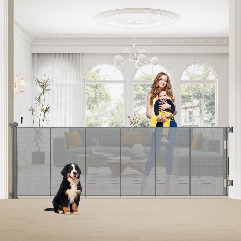 SMONTER extra wide gate extended across doorway for child and pet safety.