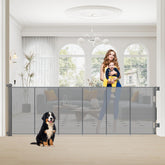 SMONTER extra wide gate extended across doorway for child and pet safety.
