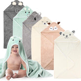 SmoothNovelty six-pack hooded baby towels in coral fleece for quick post-bath drying.