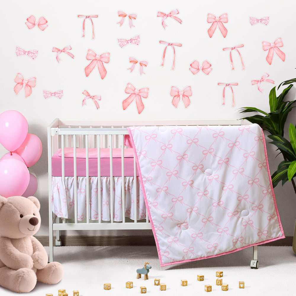 SmoothNovelty pink bow crib sheet for soft, cozy sleep in a princess nursery
