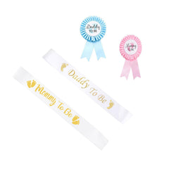 Snogisa gender reveal sash with pink ribbon and black glitter text for baby showers