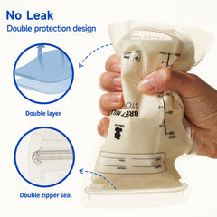 Snow Bear bag demonstrates leak-proof double zipper seal for safe freezing.