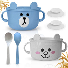SnugglyBites bear-face bowl in blue and white for engaging toddler meals