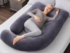 SNUGGY BABY J-shaped maternity pillow provides full-body support for comfortable pregnancy sleep.