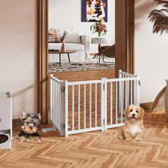 Snughome dog gate with support feet provides stable barrier on various floor surfaces.