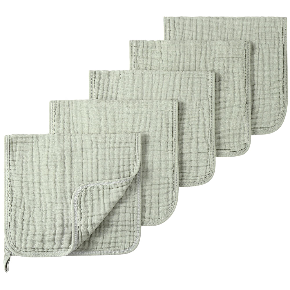 SnugOre Muslin Burp Cloths 5-pack packshot shows soft, highly absorbent protection for spit-up.
