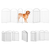 SNUOWU 6-panel freestanding dog gate in doorway with stable containment.